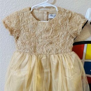 Luli & Me Gold Floral Lace Kids Dress